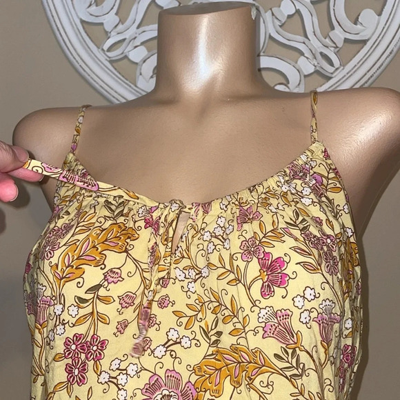 Old Navy women’s dress medium mini yellow  pink cami tie flowy boho floral print - Picture 3 of 9